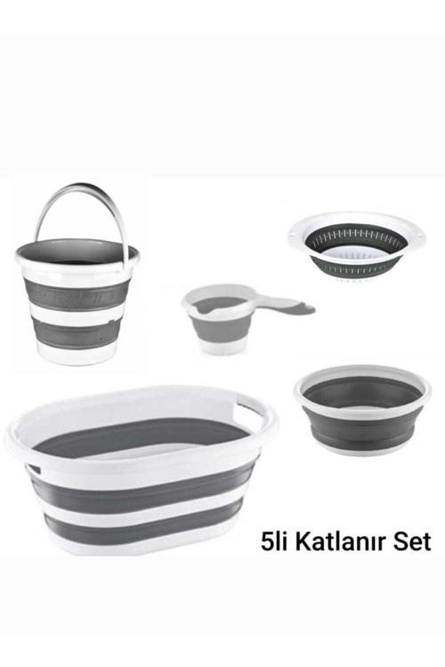 Katlanabilir Multi 5’Li Set - Sepet Kova Maşrapa Badya Süzgeç