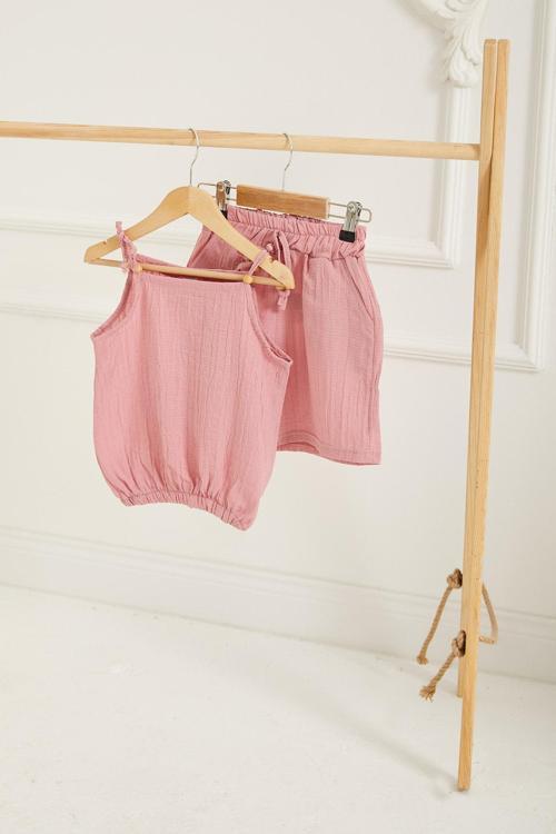 Kız Çocuk Gül Şortlu İkili Takım - 25773