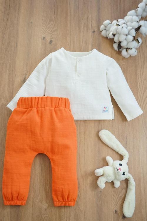 Kız Erkek Bebek Ve Çocuk Müslin Kumaş Uzun Kollu Ikili Takım
