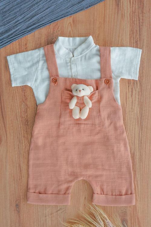 Kız Erkek Bebek Ve Çocuk Müslin Kumaş Salopet Takım