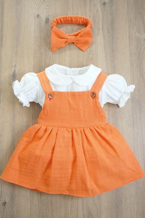 Kız Bebek Ve Çocuk Müslin Kumaş Bandanalı Elbise