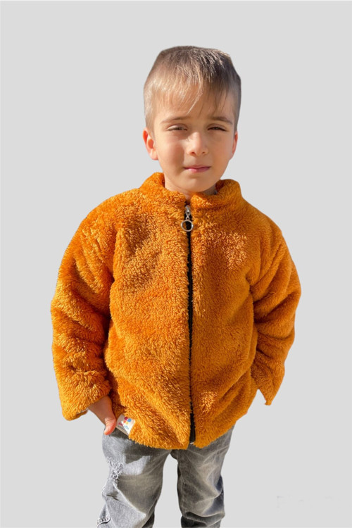 Peluş Erkek Çocuk Tarçın Fermuarlı Uzun Kollu Welsoft Hırka
