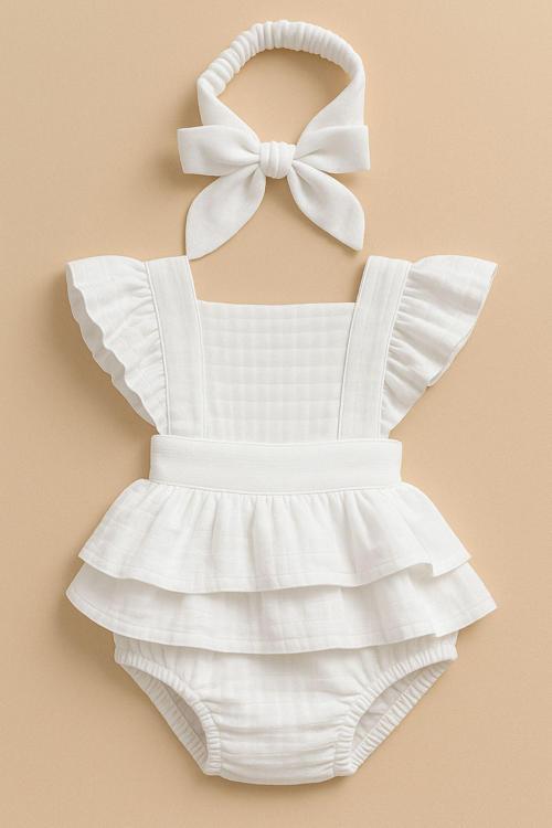 Kız Bebek Ve Çocuk Fiyonklu Zıbınlı Müslin Elbise