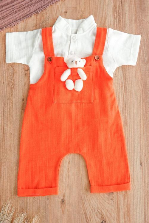 Kız Erkek Bebek Ve Çocuk Müslin Kumaş Salopet Takım