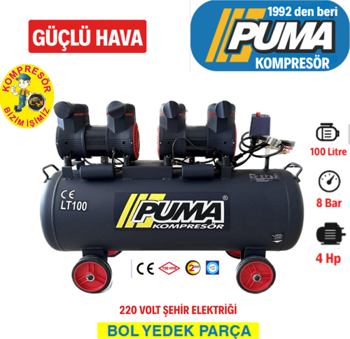 100 Lt Yüksek Verimli Hava Kompresörü (YAĞSIZ 4 HP)