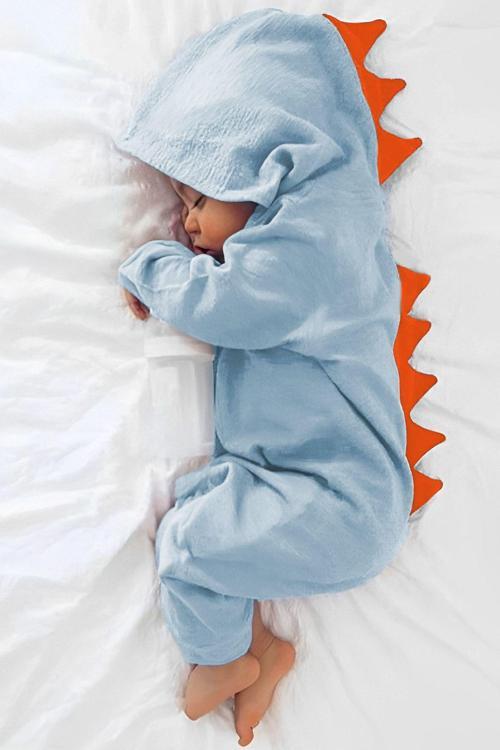 Kız Erkek Bebek Ve Çocuk Dinozor Tasarımlı Müslin Kumaş Kapüşonlu Tulum