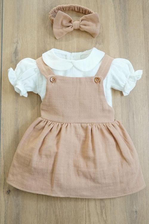 Kız Bebek Ve Çocuk Müslin Kumaş Bandanalı Elbise