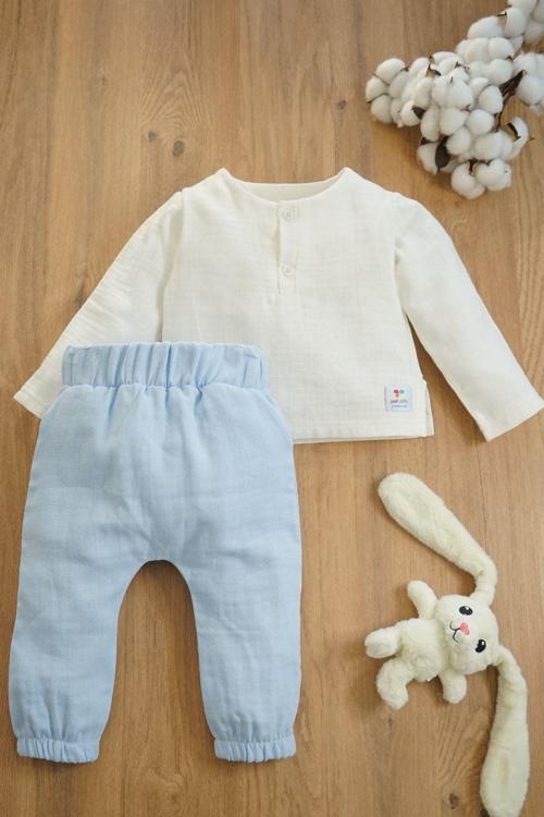 Kız Erkek Bebek Ve Çocuk Müslin Kumaş Uzun Kollu Ikili Takım