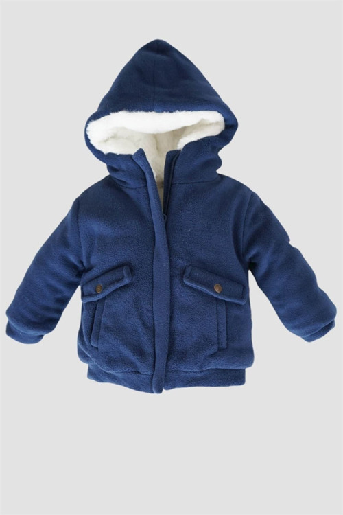 Erkek Bebek Mavi Cepli Peluş Iç Astar Mont