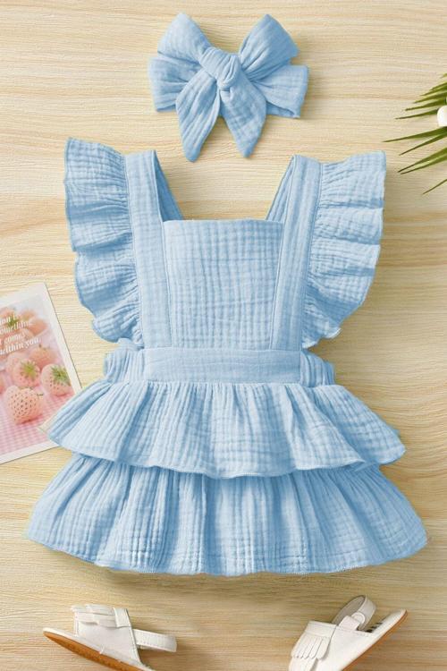 Kız Bebek Ve Çocuk Fırfırlı Kolsuz Müslin Elbise