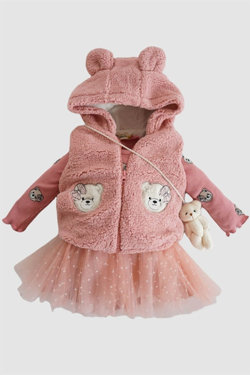 Oyuncak Askılı Kız Pembe Bebek Peluş Tül Etekli Takım