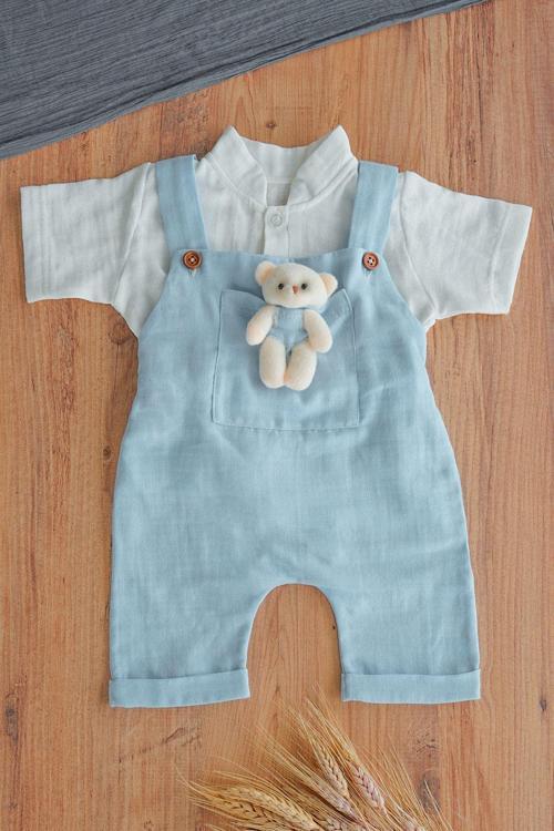 Kız Erkek Bebek Ve Çocuk Müslin Kumaş Salopet Takım