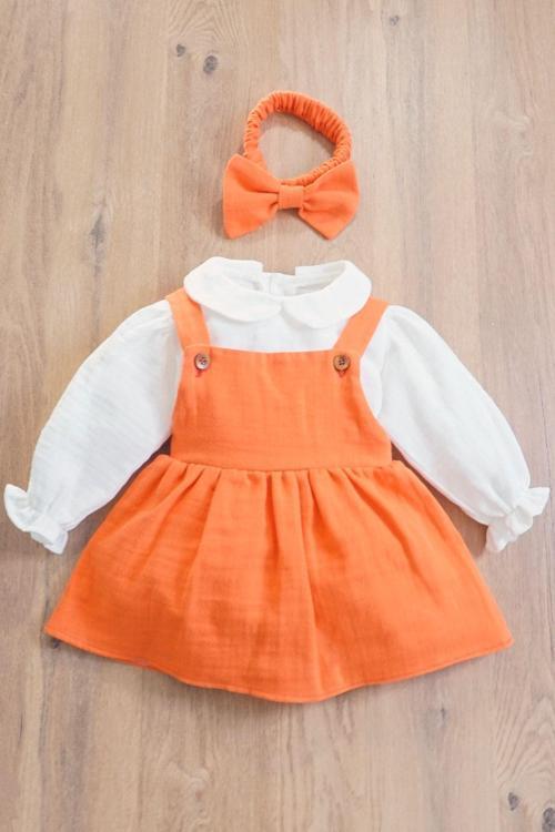 Kız Bebek Ve Çocuk Elbisesi Müslin Kumaş Üçlü Takım