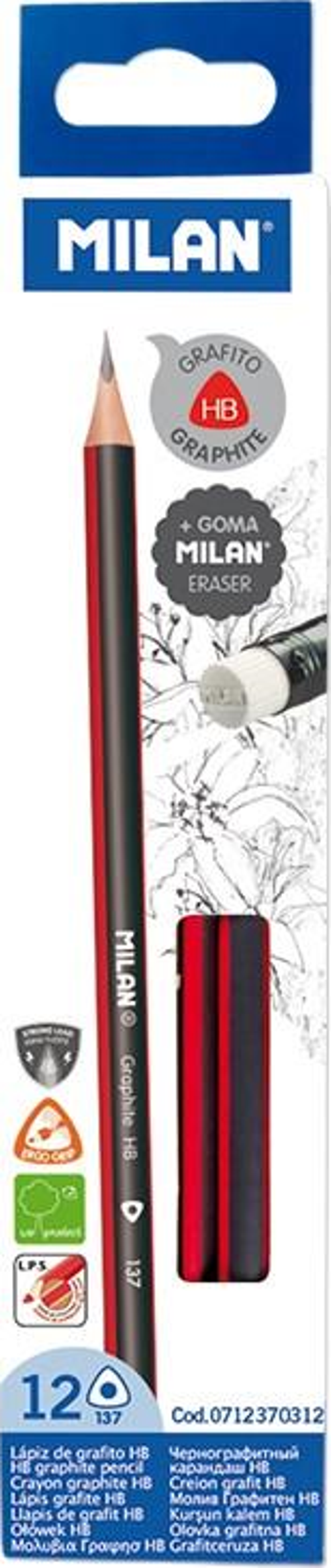 MILAN 0712370312 GRAPHITE SİLGİ KURŞUN KALEM - 12ADET