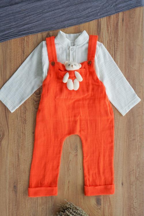 Erkek Kız Bebek Uzun Kollu Ayıcıklı Çocuk Salopet Takım