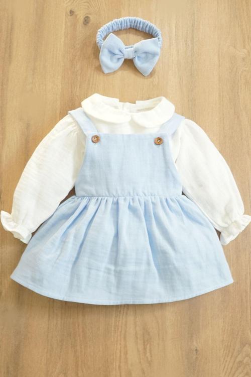 Kız Bebek Ve Çocuk Elbisesi Müslin Kumaş Üçlü Takım