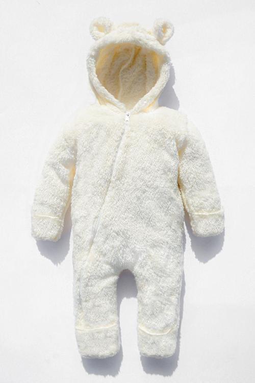 Erkek Kız Bebek Peluş Fermuarlı Uzun Kollu Kışlık Tulum