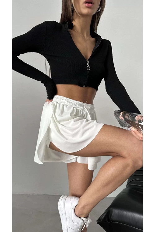 Kadın Beyaz Bol Kesim Içi Taytlı Spor Şort Etek Siyah