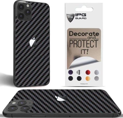 Aiphone 11 Pro Uyumlu Dekoratif Arka Koruma Sticker ( Siyah Karbon Fiber )
