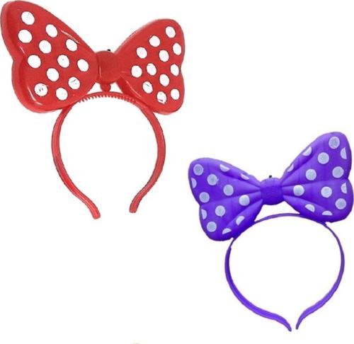 Kırmızı Minnie Mouse Işıklı Taç Mor Minnie Mouse Işıklı Taç 2 Adet Headband Led Light Parti Işığı