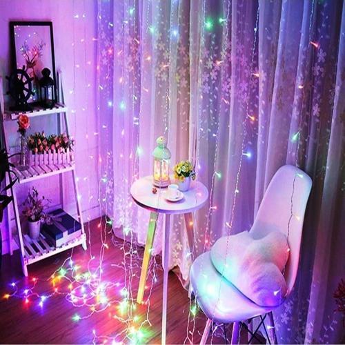 Renkli Salkım Led Işık 3.50X2 Metre Salkım Işık Renkli Led Işık 10 Dallı Modlu Renkli Perde Led Işık