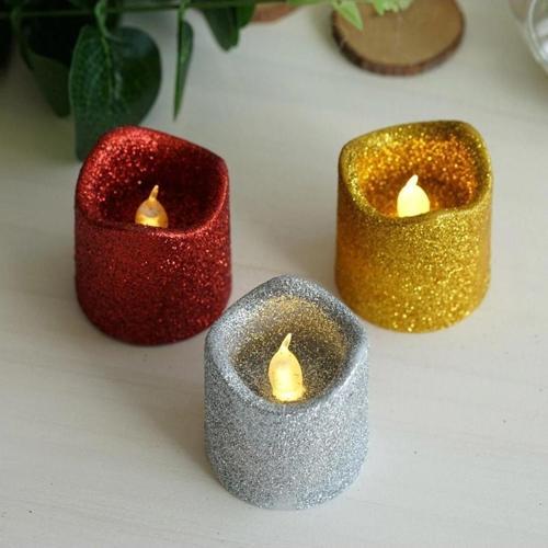 12 Adet Simli Led Işıklı Mum Kırmızı Gold Gümüş Led Mum Simli Işıklı Mum Gün Işığı Led Mum Pilli Mum