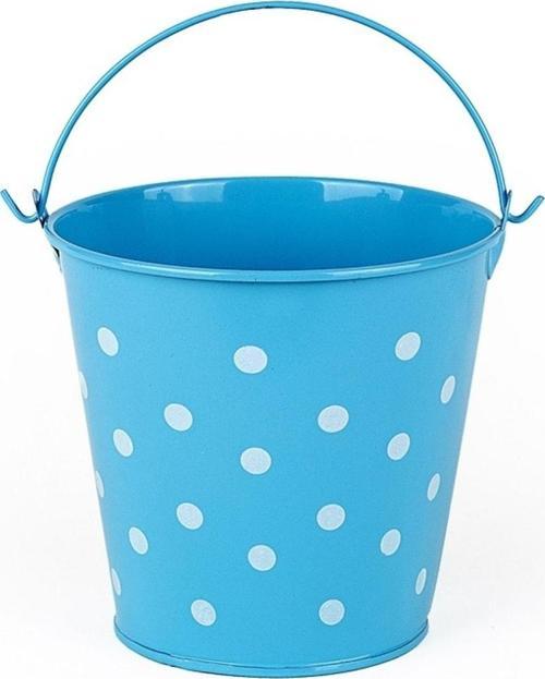 Decoratıve Pail Dekoratif Saplı Metal Kova Mavi Kova Mavi Puantiyeli Kalemlik Saksı Makyaj Kovası