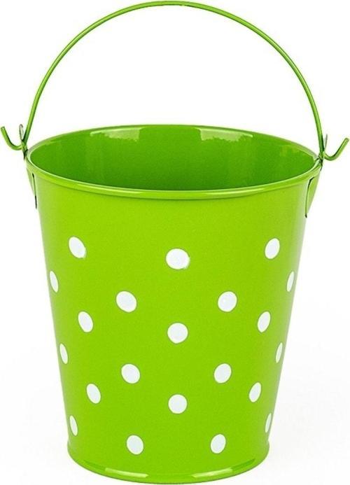 Decoratıve Pail Dekoratif Saplı Metal Kova Yeşil Kova Puantiyeli Kova Kalemlik Saksı Makyaj Kovası