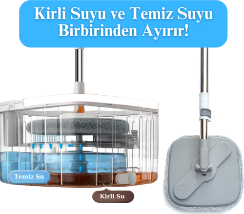 Moplamax 3 Litre Temiz Su ve Kirli Su Ayıran Otomatik Temizlik Mop Seti TB500x
