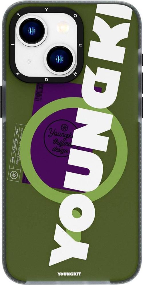 iPhone 15 Uyumlu Kılıf Magsafe Şarj Özellikli Binfen Serisi Yazı Temalı Kapak Yeşil