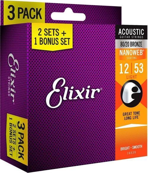 12-53 Nanoweb 80/20 Bronze Ekonomik 3'lü Set Akustik Gitar Teli (16539)