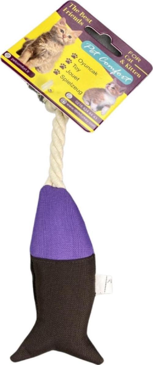 İpli Balık Su Geçirmez Kedi Oyuncağı Kahve-Mor Ø6cm, 24cm