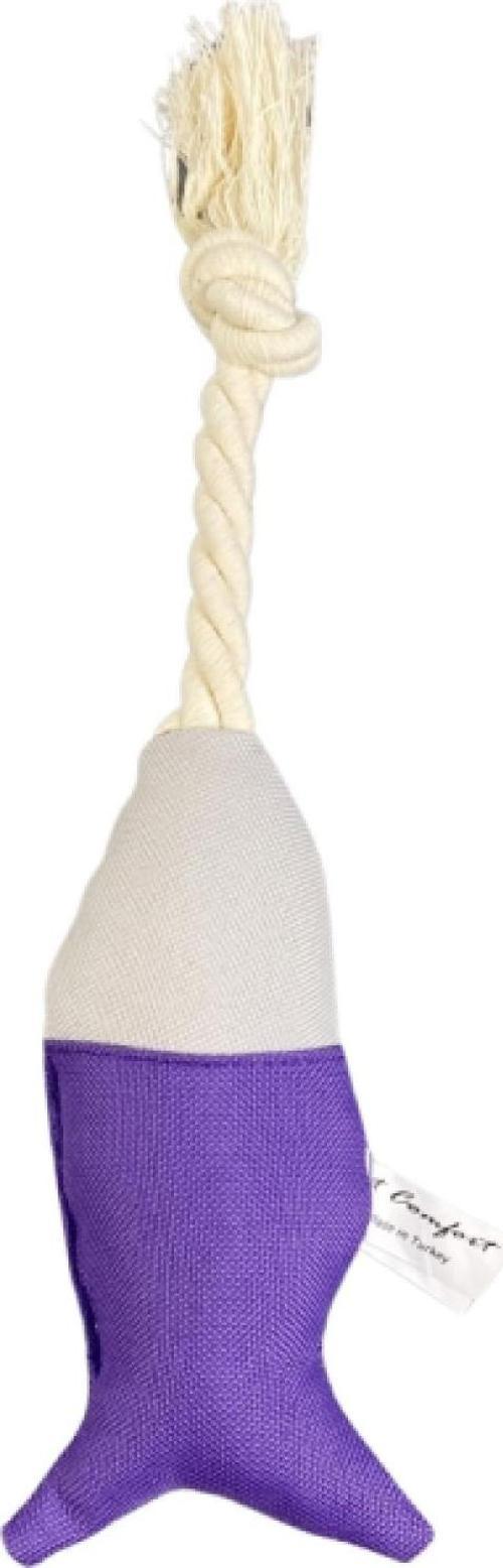 İpli Balık Su Geçirmez Kedi Oyuncağı Mor-A.Gri Ø6cm, 24cm
