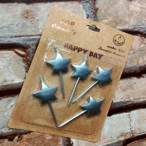 Vıp Silver Star Happy Bırthday Candle 5 Adet Metalik Yıldızlı Pasta Mumu Yıldız Doğum Günü Mumu
