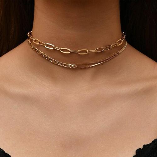 Altın Rengi Gerdanlık Kolye Kadınlar İçin 2 Kat Zincir Kolye Kuşgözü Şavin Asansör Ezme İçden Kolye - 459