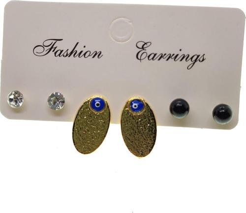 Altın Renk Oval Model Göz Nazar Mineli Kombin Küpe - 2158