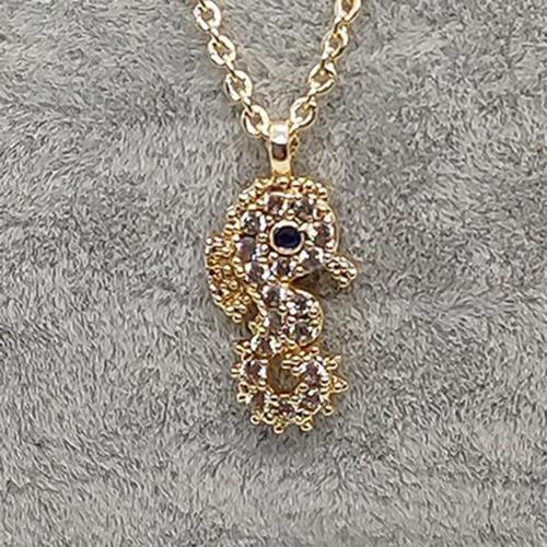 Altın Renk Zirkon Taşlı Kolye Deniz Atı Kolye - 515