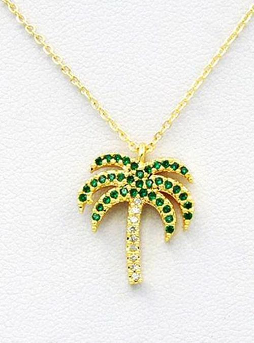 Altın Renk Zirkon Taşlı Kolye Palmiye Kolye - 495