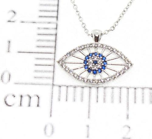 Gümüş  Renk Nazar Göz Zirkon Taşlı Göz  Model Zirkon Kolye - 1780