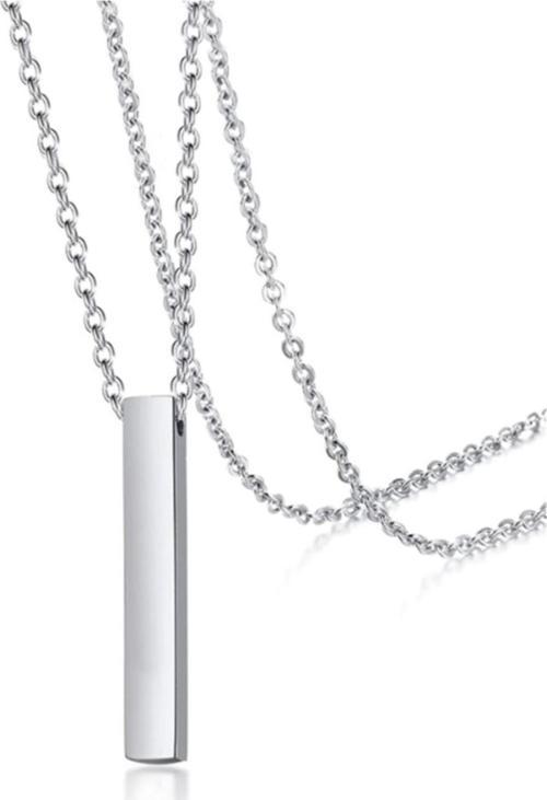 Gümüş Kaplamalı Çubuk Uzun Bar Dikdörtgen Kolye 70 Cm - 45