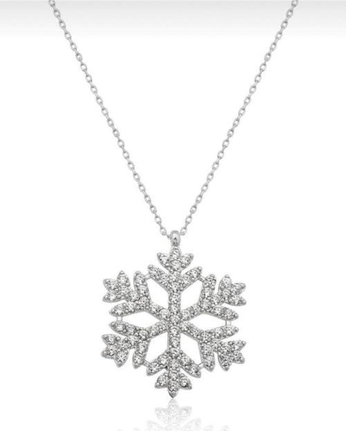 Gümüş Renk Kadın Kartanesi Kolye Zirkon Beyaz Taşlı Kar Tanesi Kolye 813