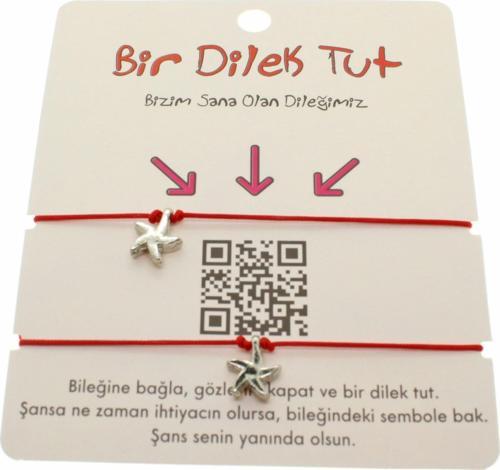 Gümüş Renk Kırmızı İp Deniz  Yıldız Arkadaş  Bilekliği - 1857