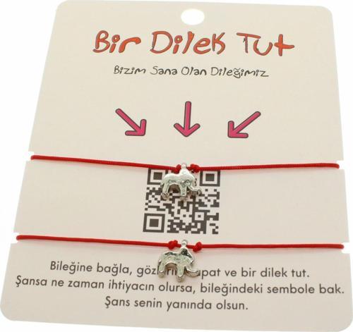 Gümüş Renk Kırmızı İp Fil Arkadaş  Bilekliği - 1855