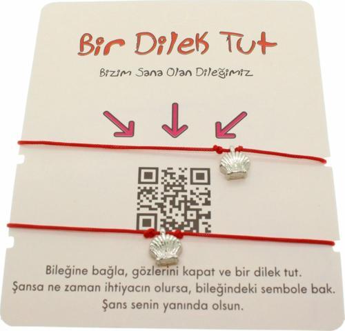 Gümüş Renk Kırmızı İp İstiridye Arkadaş  Bilekliği - 1858