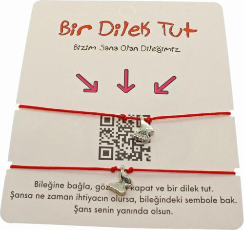 Gümüş Renk Kırmızı İp Kelebek Arkadaş Bilekliği - 1860