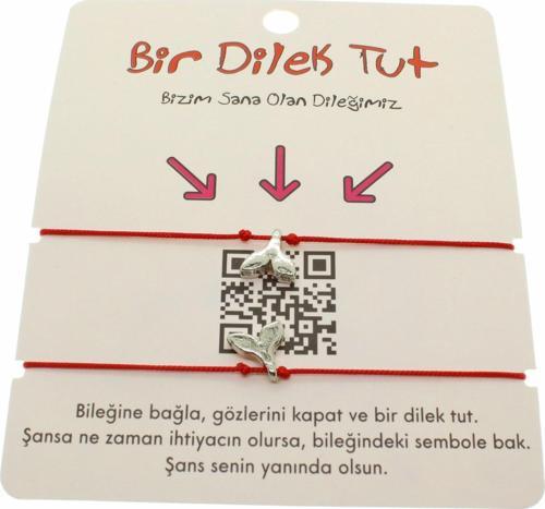 Gümüş Renk Kırmızı İp Kuyruk  Arkadaş  Bilekliği - 1856