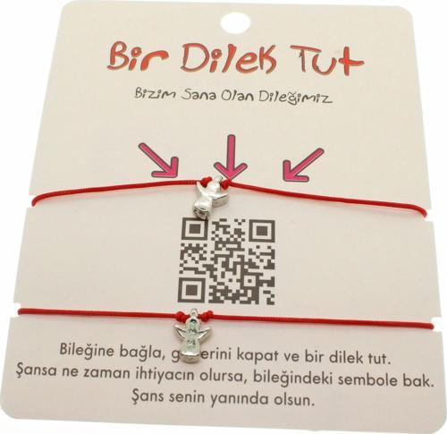 Gümüş Renk Kırmızı İp Melek Arkadaş Bilekliği - 1859