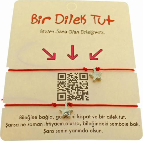 Gümüş Renk Kırmızı İp Yıldız Arkadaş  Bilekliği - 1863