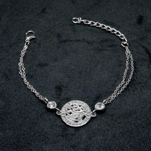Gümüş Renk Yuvarlak Hayat Ağacı Figürlü  Çift Zincirli  Bileklik  889