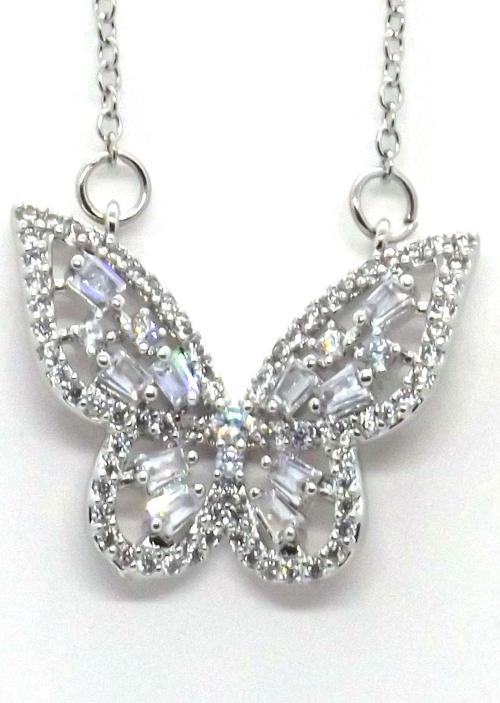 Gümüş Renk Çelik Kelebek Motifli Çok Taşlı Kolye 690